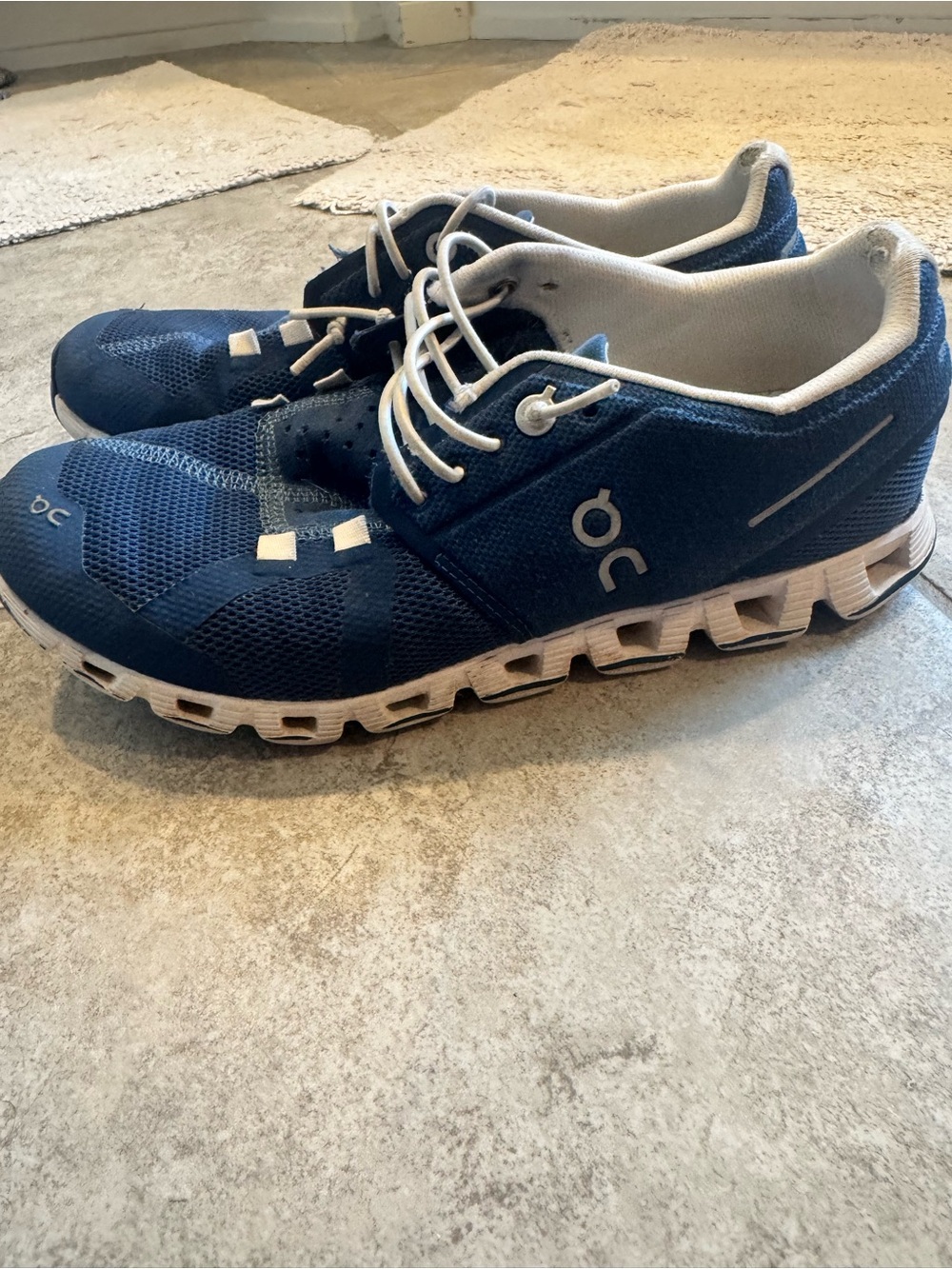 ON Cloudflow Women’s Athletic Shoes in Navy and White